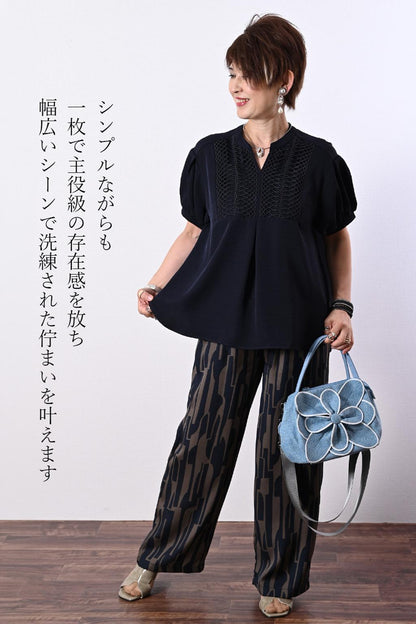接触冷感で繊細なクラフトワーク！エンブロイダリーレースの大人顔ブラウス