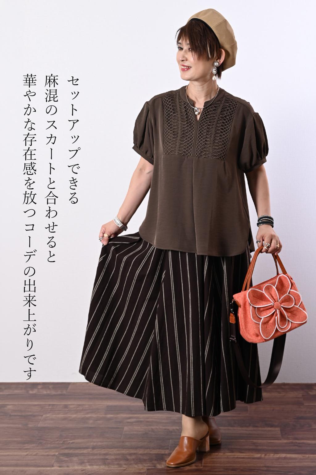 接触冷感で繊細なクラフトワーク！エンブロイダリーレースの大人顔ブラウス