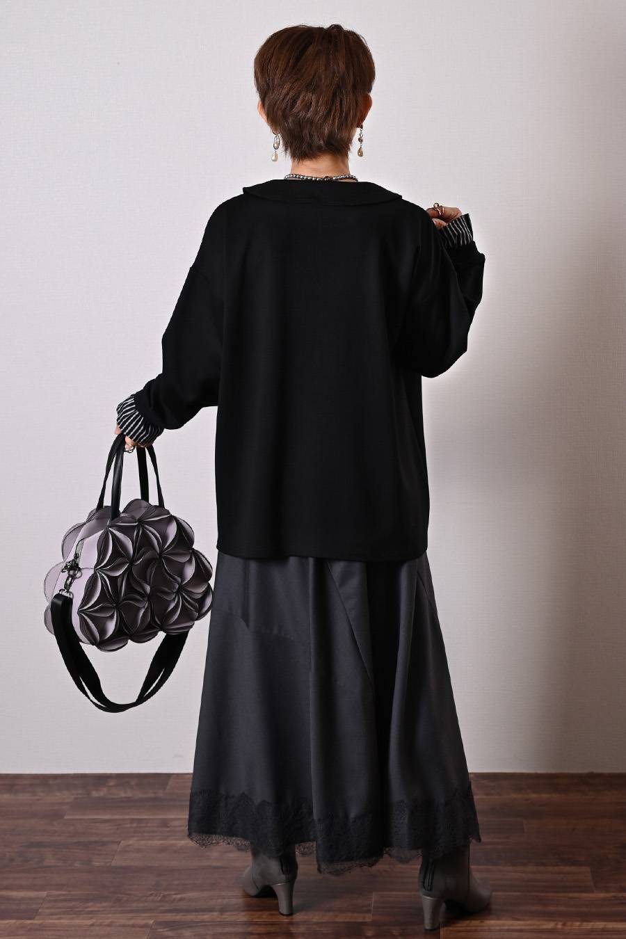 レイヤードスタイル完結！ストライプシャツレイヤード風 ポンチスキッパープルオーバー