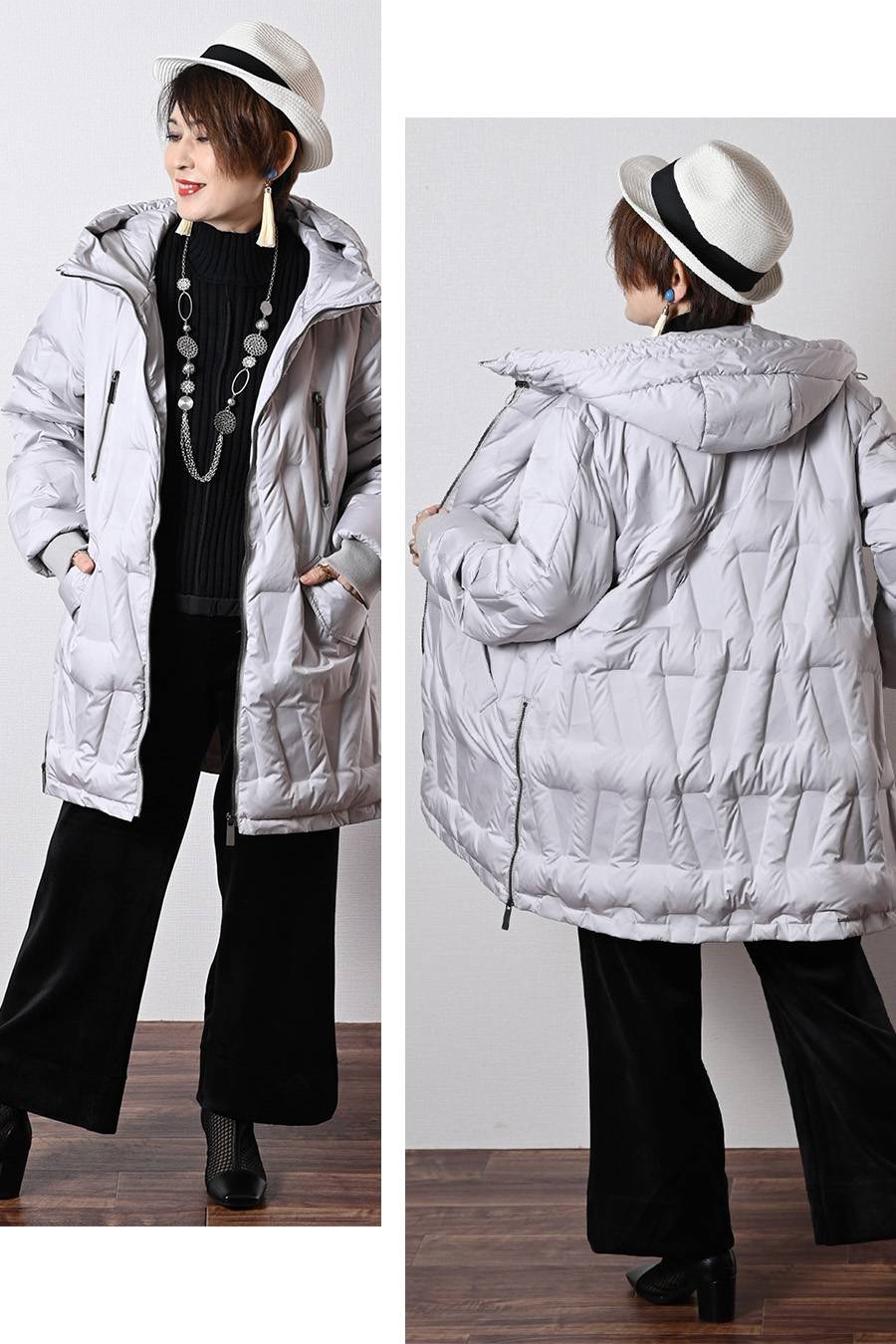 【Special Offer 40%OFF】幾何学柄シームレスダウンコート