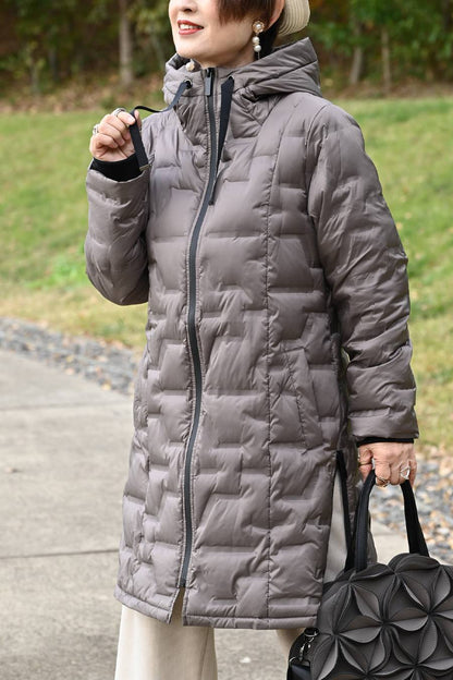 【Special Offer 40%OFF】ライン柄軽量シームレスロングダウンコート