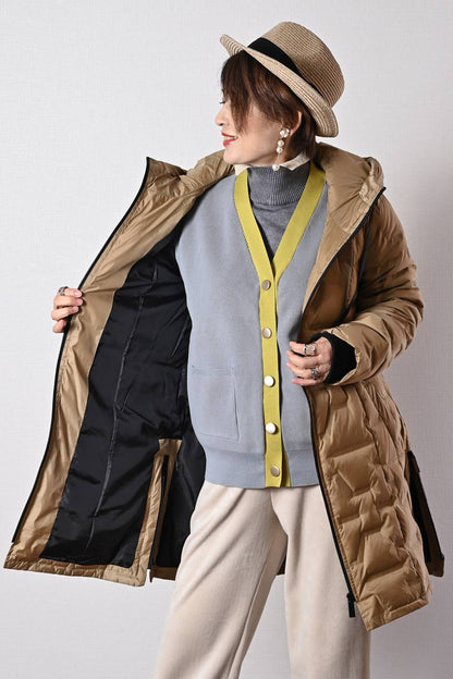 【Special Offer 40%OFF】ライン柄軽量シームレスロングダウンコート