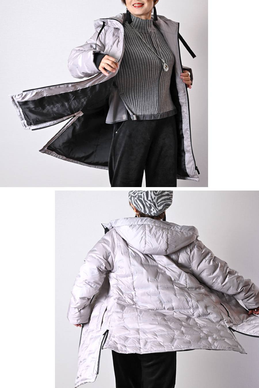 【Special Offer 40%OFF】ライン柄軽量シームレスロングダウンコート