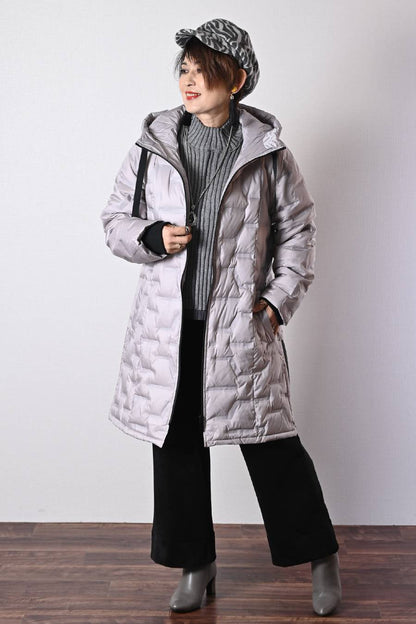 【Special Offer 40%OFF】ライン柄軽量シームレスロングダウンコート