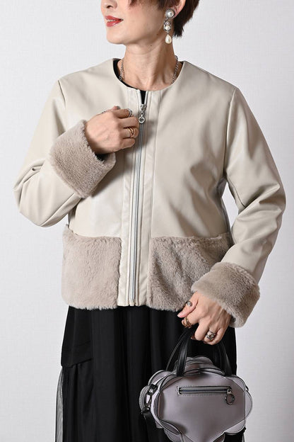 【Special  Offer 40%OFF】カンサイプロフューモコラボ エコレザー＆エコファー切り替えジャケット