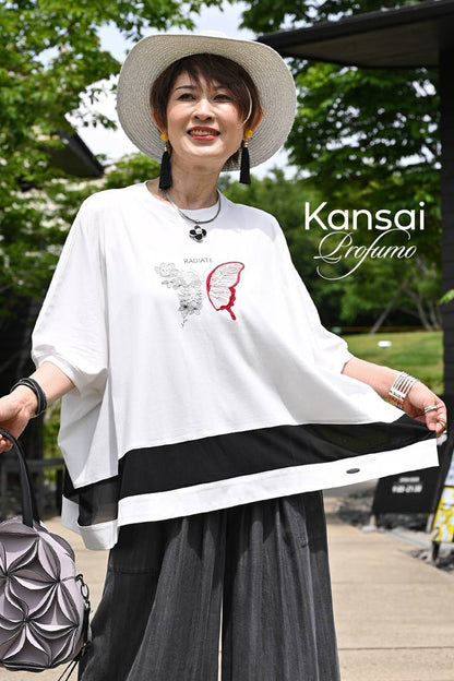 ゴージャスにアートを纏う！ビッグサイズバタフライモチーフプルオーバー【Kansai Profumo】