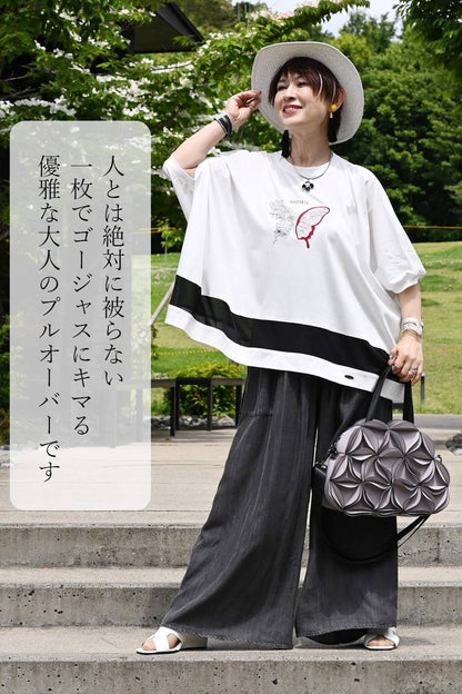 ゴージャスにアートを纏う！ビッグサイズバタフライモチーフプルオーバー【Kansai Profumo】
