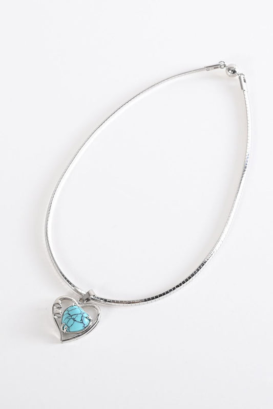 ワンタッチで装着！ターコイズブルーのハートモチーフネックレス　マグネット留め