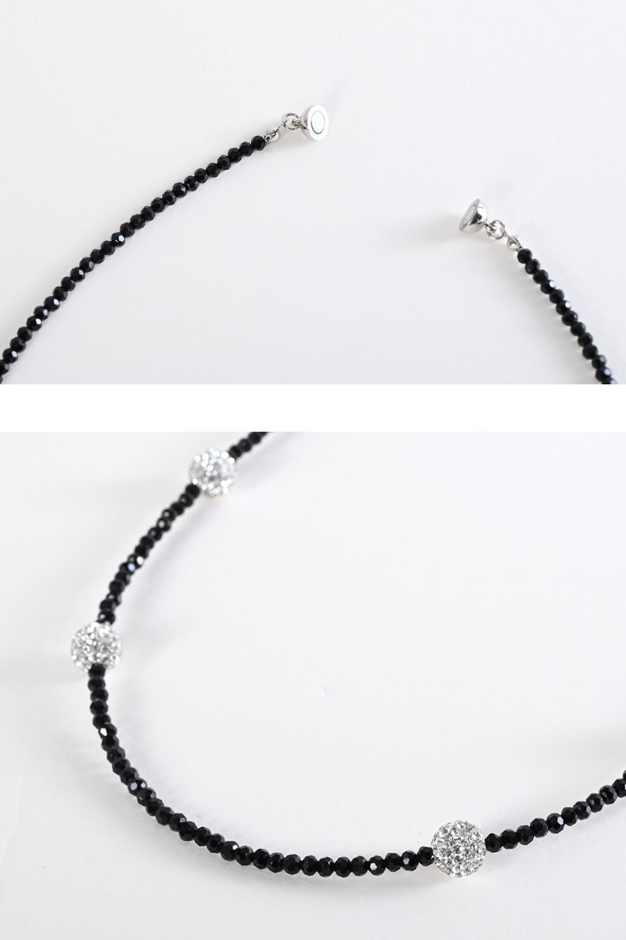 煌めくパヴェボールがアクセント　ブラックスタイル ロングネックレス　マグネット留め