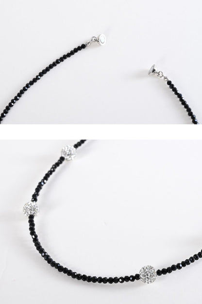 煌めくパヴェボールがアクセント　ブラックスタイル ロングネックレス　マグネット留め