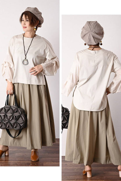 軽やかシルケットタックスリーブプルオーバー