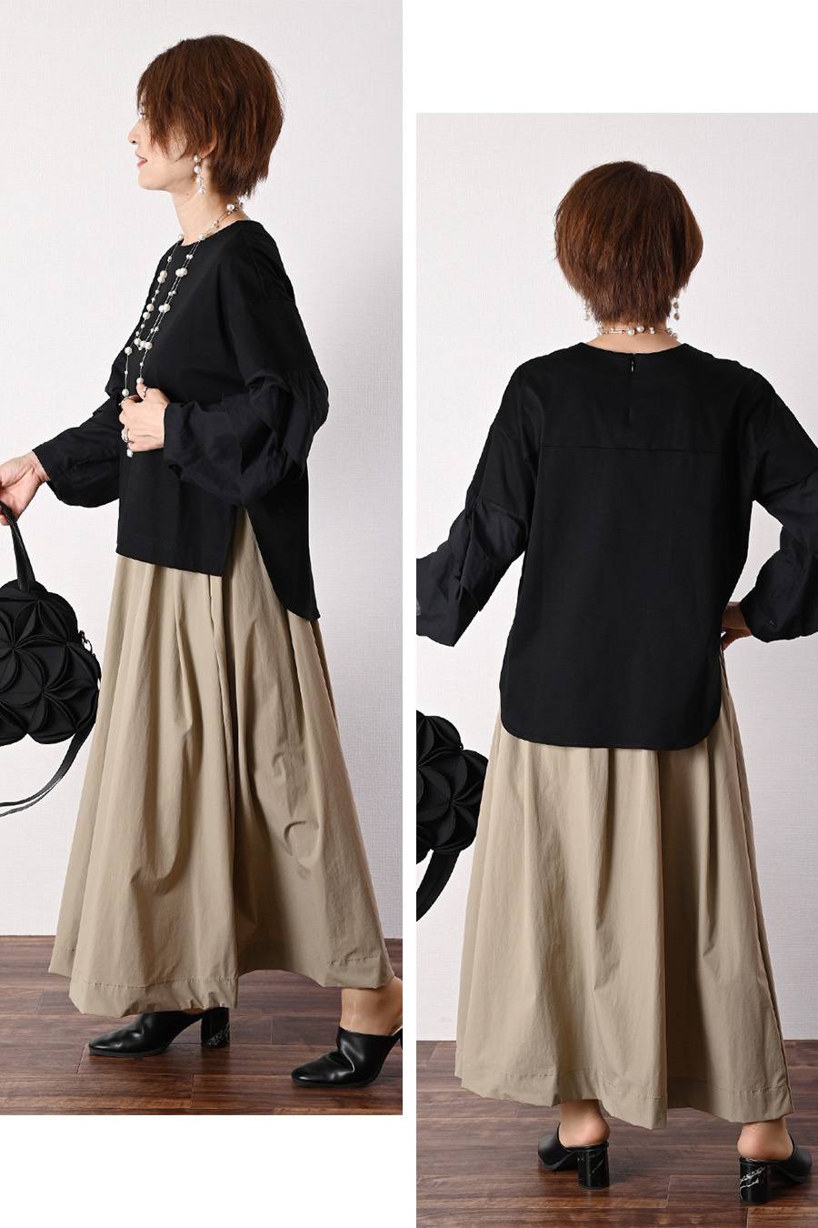 軽やかシルケットタックスリーブプルオーバー