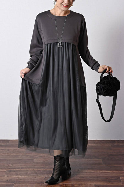 ゆったり柔らかふわり！ソフトポンチ×チュールワンピース