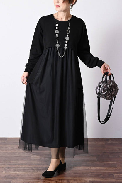 ゆったり柔らかふわり！ソフトポンチ×チュールワンピース