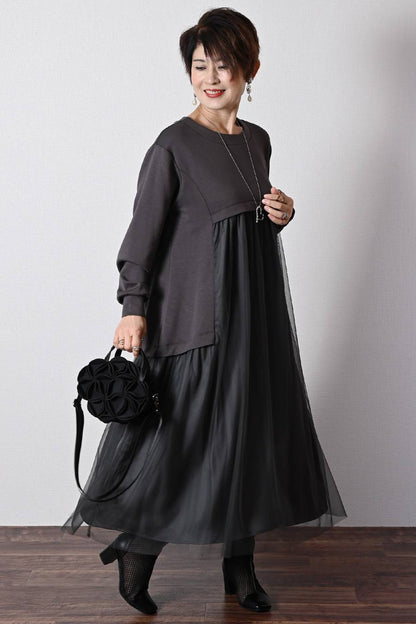 ゆったり柔らかふわり！ソフトポンチ×チュールワンピース