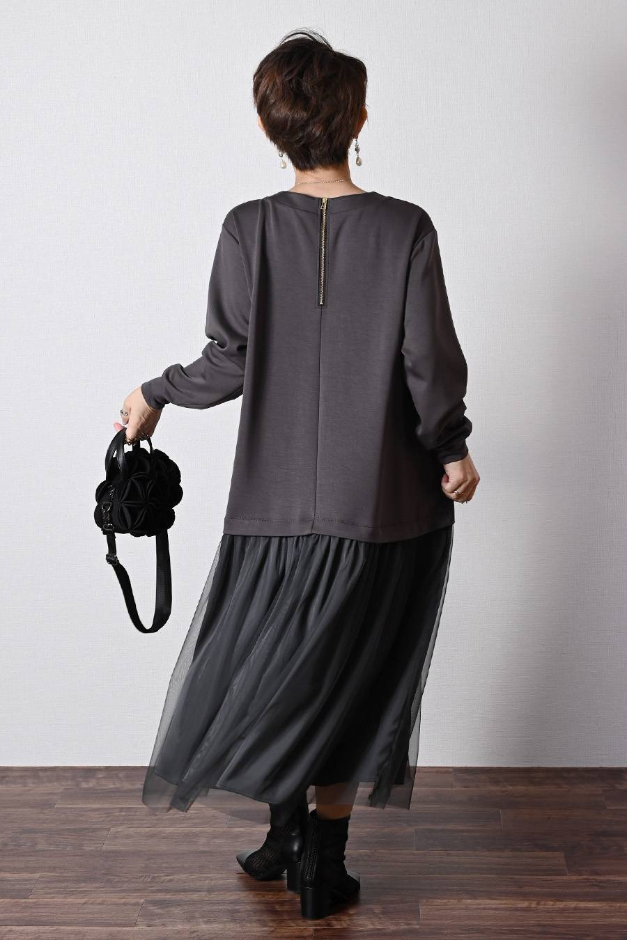 ゆったり柔らかふわり！ソフトポンチ×チュールワンピース