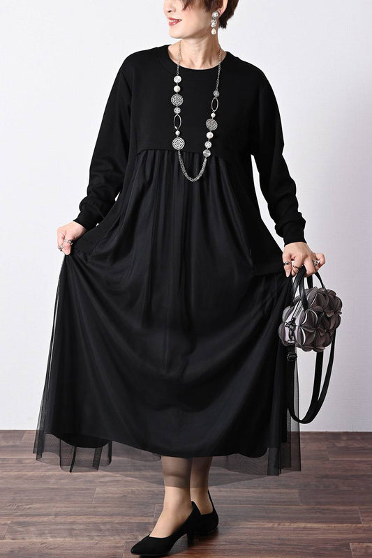 ゆったり柔らかふんわりな着心地に大満足！ソフトポンチ×チュールワンピース