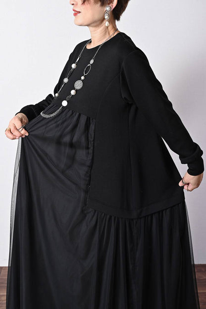 ゆったり柔らかふわり！ソフトポンチ×チュールワンピース