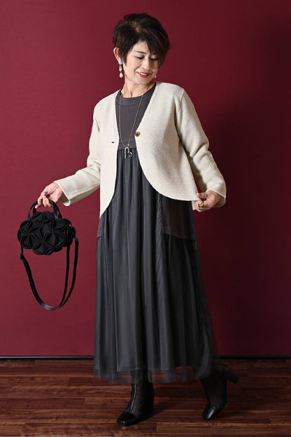 ゆったり柔らかふわり！ソフトポンチ×チュールワンピース