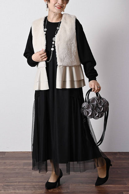 ゆったり柔らかふわり！ソフトポンチ×チュールワンピース