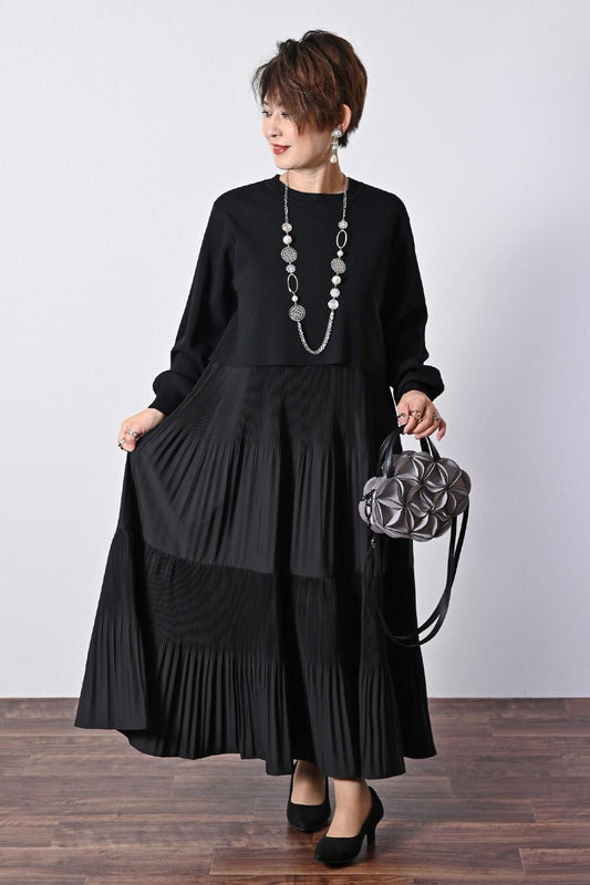 プリーツワンピース＋ニットボレロアンサンブル