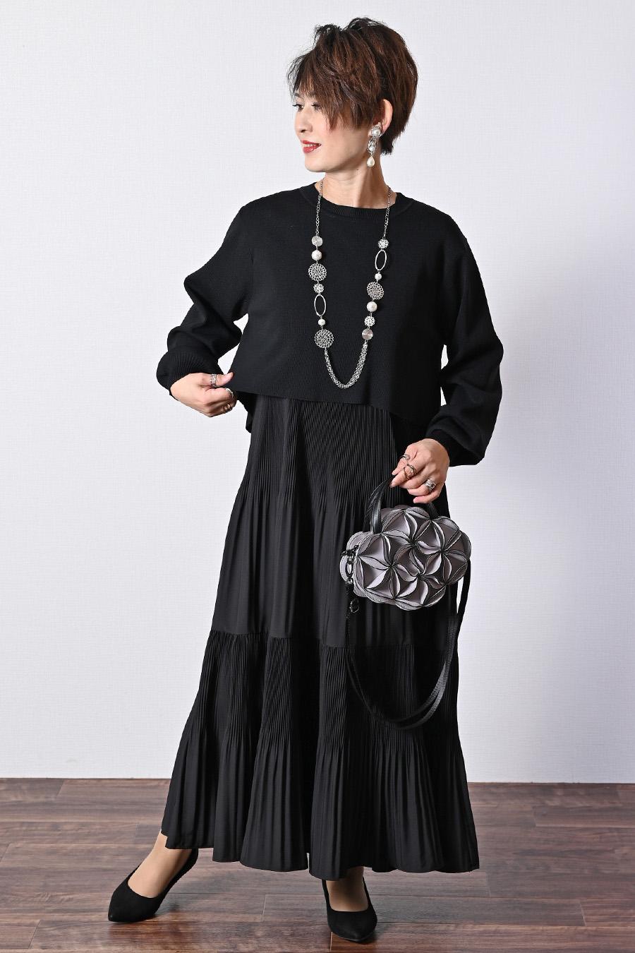 プリーツワンピース＋ニットボレロアンサンブル