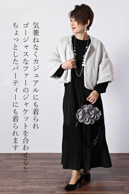 プリーツワンピース＋ニットボレロアンサンブル