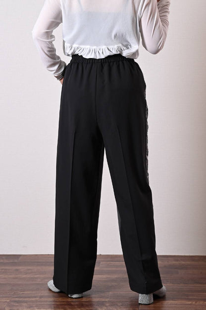美脚効果！サイドラメワッシャーライン 杢調バイカラーセンタープレスパンツ