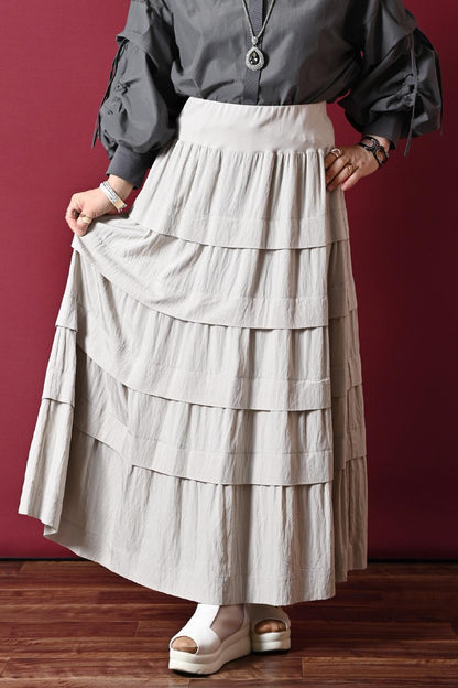 立体感溢れる大人のティアード！ワッシャーティアード ロングスカート