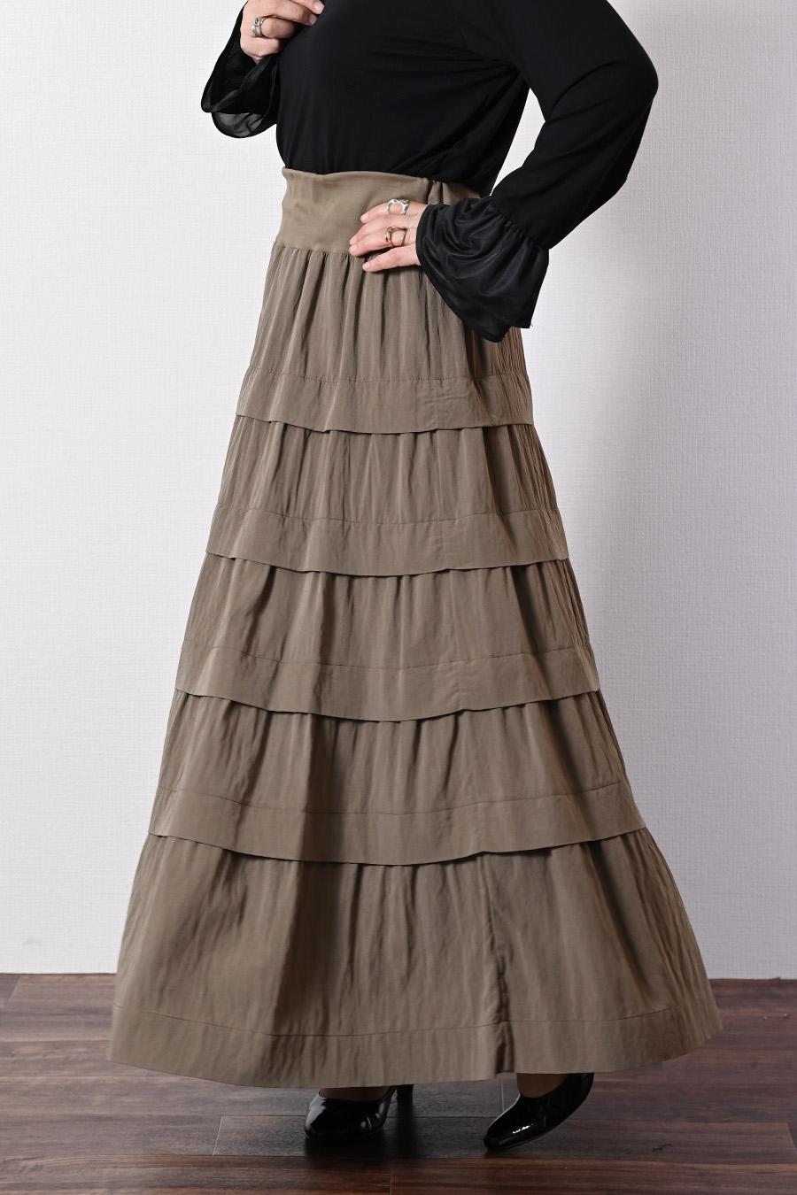 立体感溢れる大人のティアード！ワッシャーティアード ロングスカート