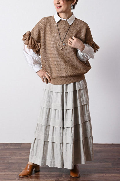 立体感溢れる大人のティアード！ワッシャーティアード ロングスカート