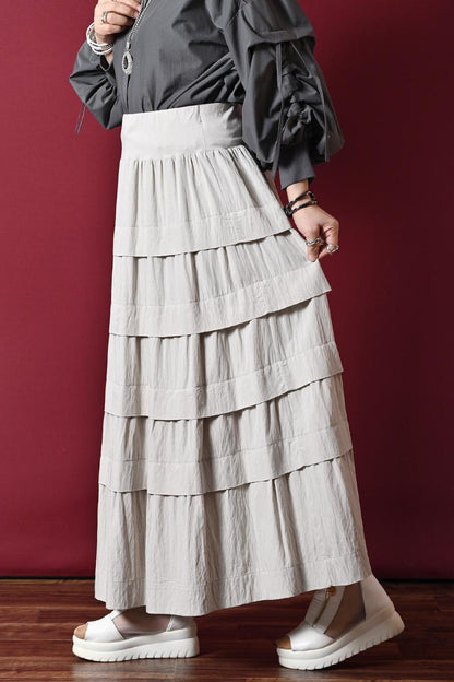 立体感溢れる大人のティアード！ワッシャーティアード ロングスカート