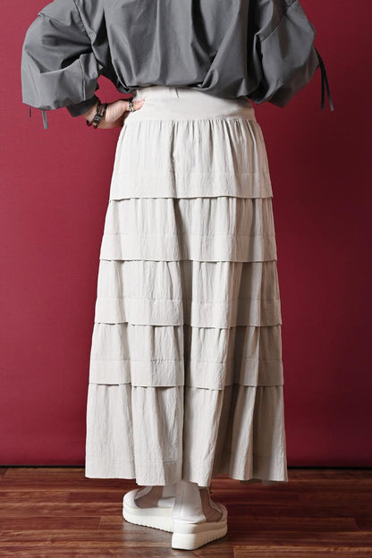 立体感溢れる大人のティアード！ワッシャーティアード ロングスカート