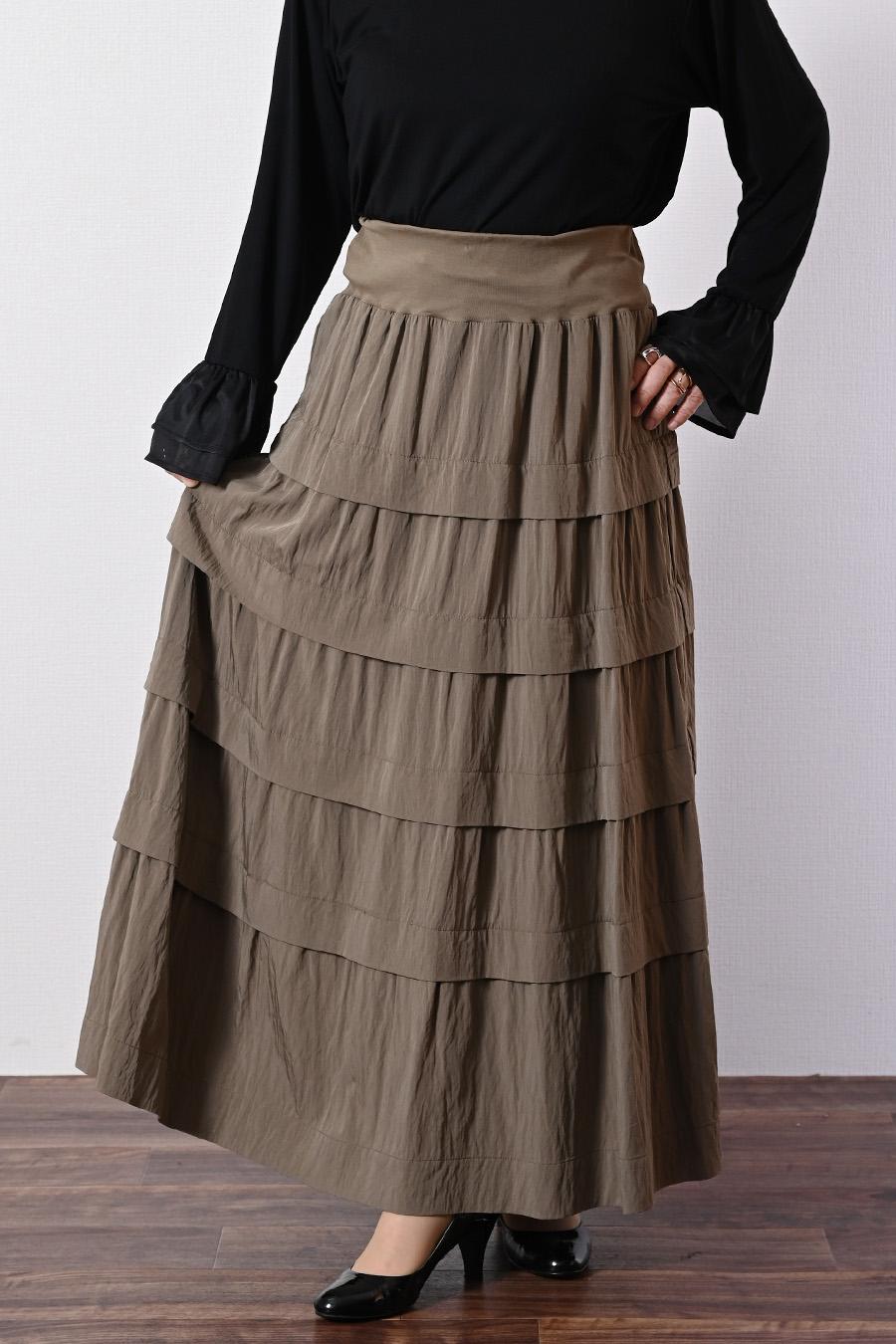 立体感溢れる大人のティアード！ワッシャーティアード ロングスカート