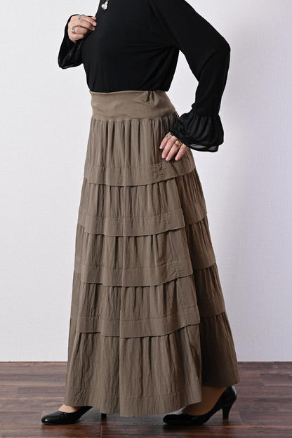 立体感溢れる大人のティアード！ワッシャーティアード ロングスカート