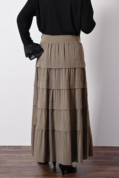 立体感溢れる大人のティアード！ワッシャーティアード ロングスカート