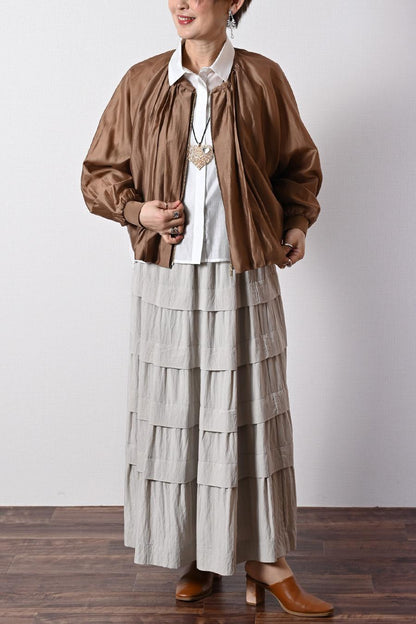 立体感溢れる大人のティアード！ワッシャーティアード ロングスカート