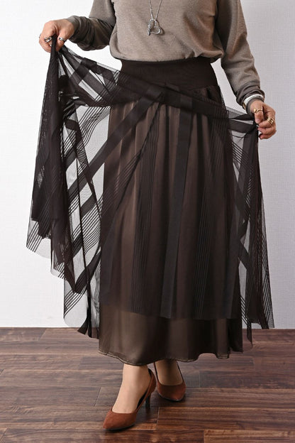 ストライプチュール＆サイドラインフレアスカート