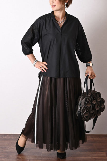 ストライプチュール＆サイドラインフレアスカート