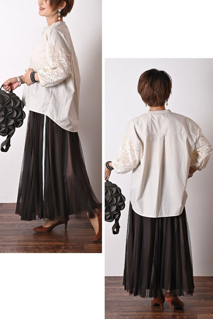 ストライプチュール＆サイドラインフレアスカート