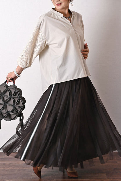 ストライプチュール＆サイドラインフレアスカート