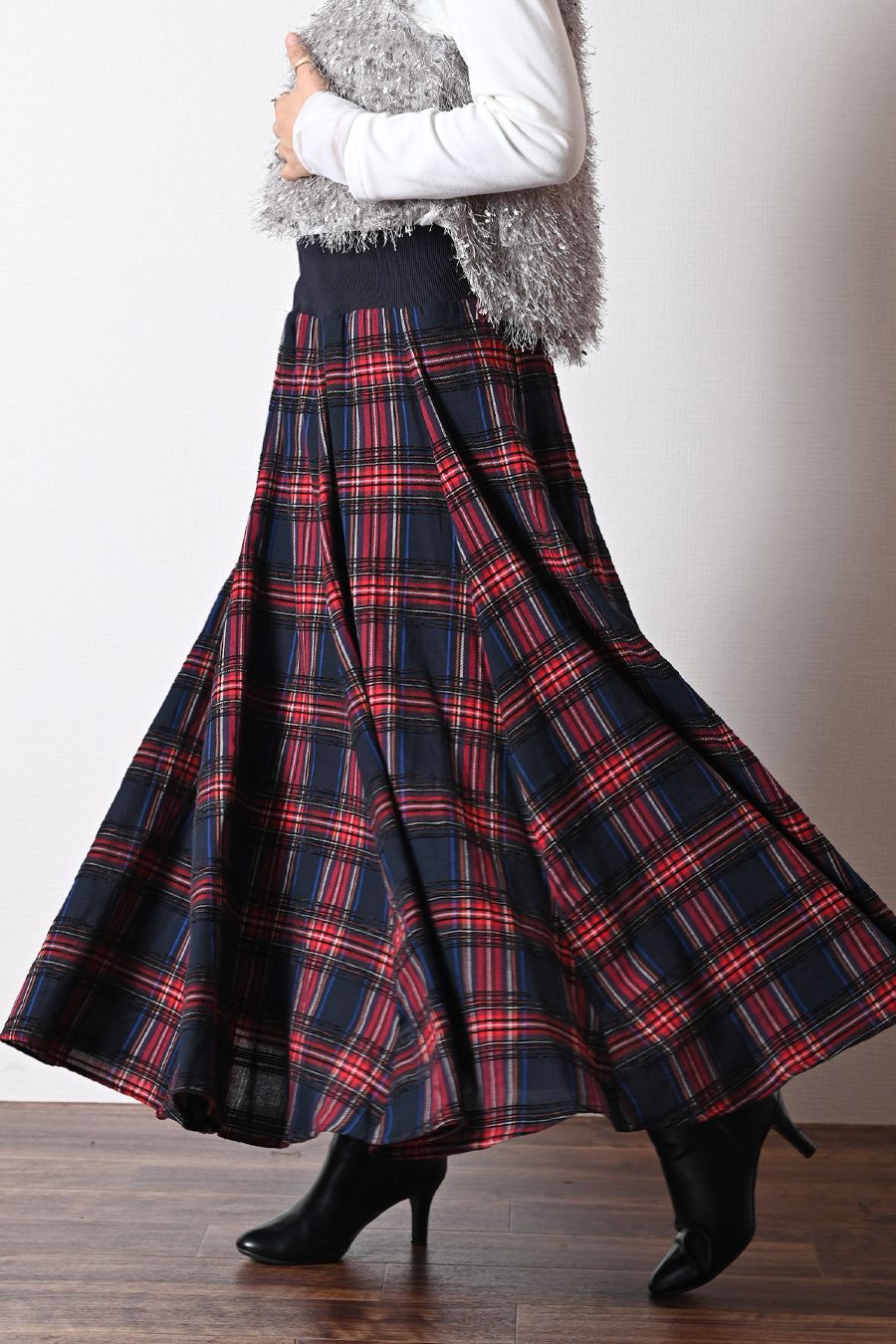 先染め高級モールジャガード多色チェックスカート