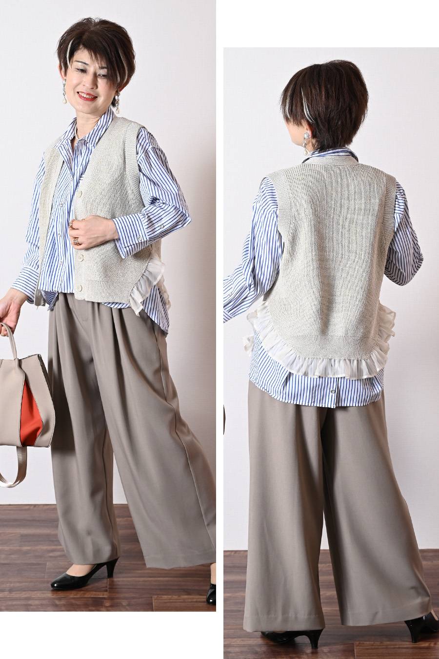 着こなしに華やぎをプラス！ラメ混シアーフリルベスト