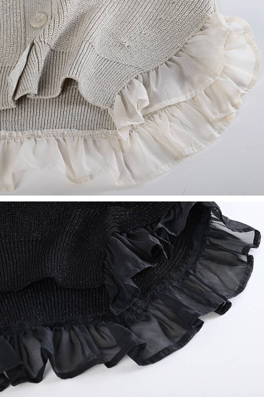 着こなしに華やぎをプラス！ラメ混シアーフリルベスト