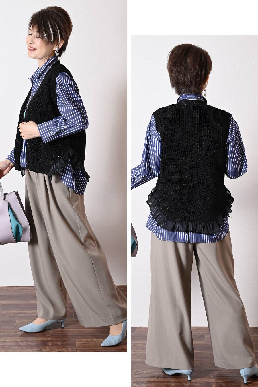 着こなしに華やぎをプラス！ラメ混シアーフリルベスト