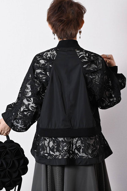 2WAY 総刺繍の贅沢！エンブロイダリーレース・ボンバージャケット