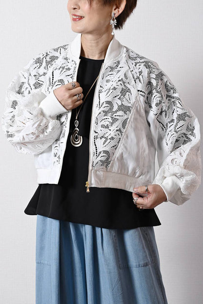 2WAY 総刺繍の贅沢！エンブロイダリーレース・ボンバージャケット