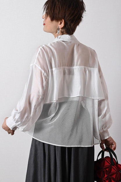 メッシュでモードな抜け感をプラス！シアー×メッシュ 薄軽コンビブラウス