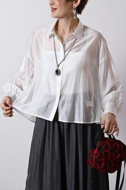 シアー×メッシュ 薄軽コンビブラウス+ワッシャーティアード ロングスカート2点セットコーデ