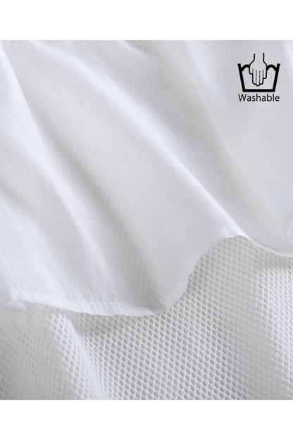 シアー×メッシュ 薄軽コンビブラウス+ワッシャーティアード ロングスカート2点セットコーデ